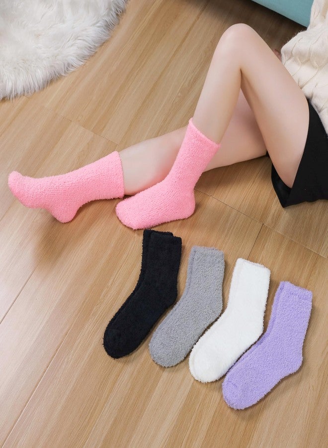 POEATEZO Womens Fuzzy Socks Cozy Fluffy Winter Cabin Slipper Warm Soft Microfiber Plush Home Sleeping Socks (5 Pairs Mixed color B) - Image 2